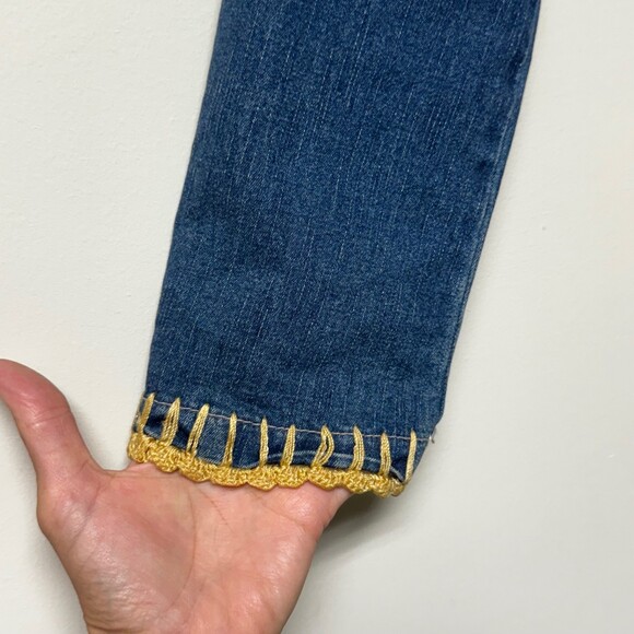 SANDRO SPORTWEAR Crochet Insert Whipstitch Detail Boho Denim Jacket - Picture 4 of 11